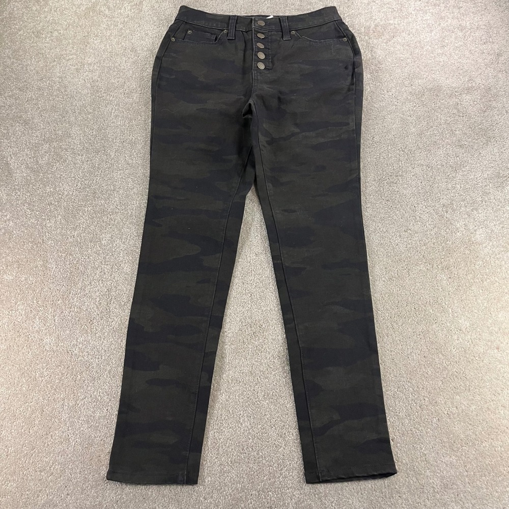 Time and Tru High Rise Curvy Jeans Womens 6 Black Camo Button Fly Skinny